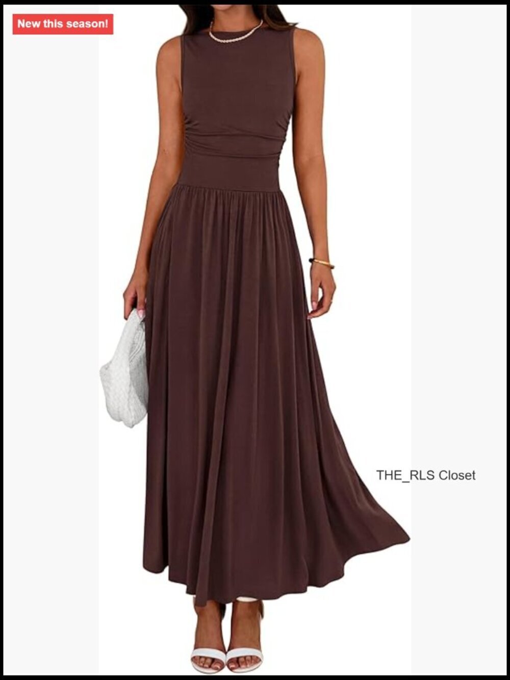 Sleeveless Casual Ruched High Waisted Maxi Dress with Pockets